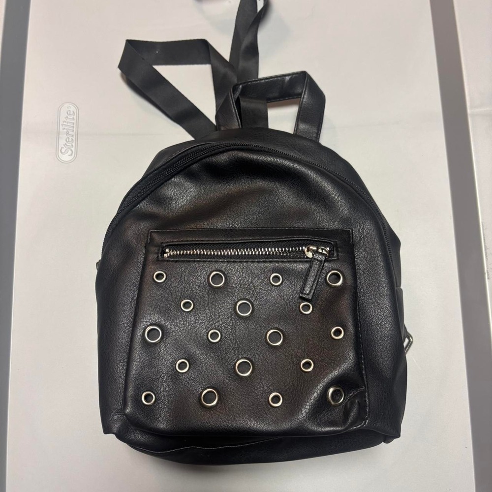 Black faux leather backpack with silver details Goth Grunge